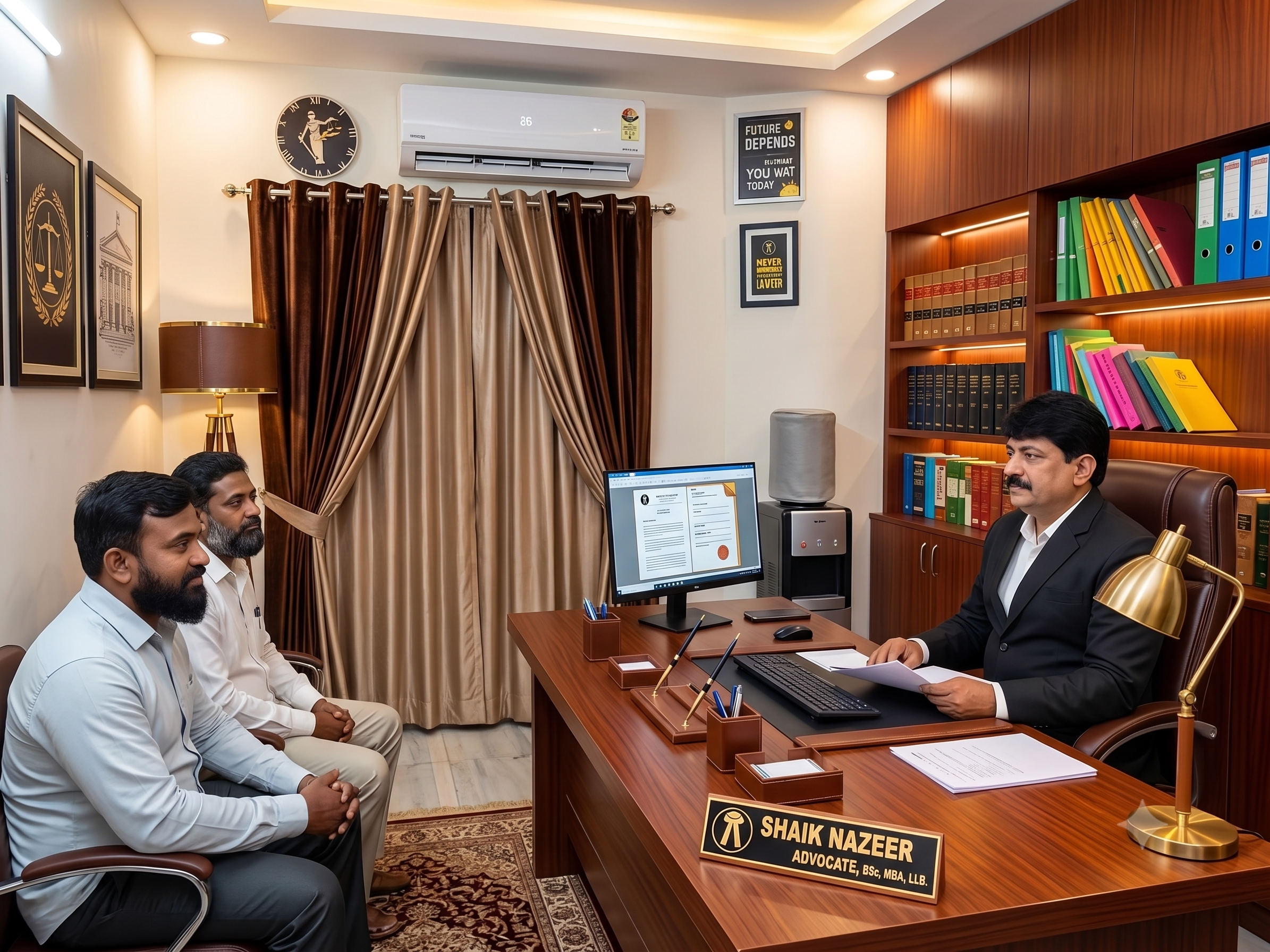 Advocate Nazeer Shaik consulting with clients